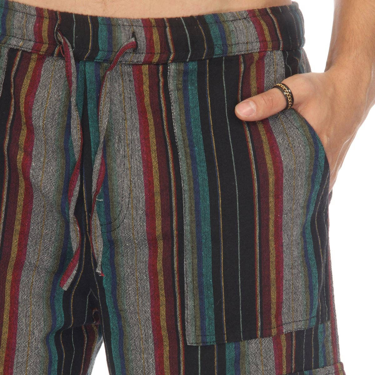 Stripe Cotton Cargo Pocket Shorts
