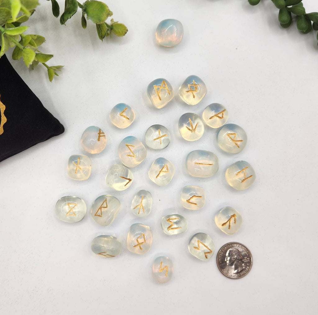 Opalite Rune Sets with Velvet Pouch