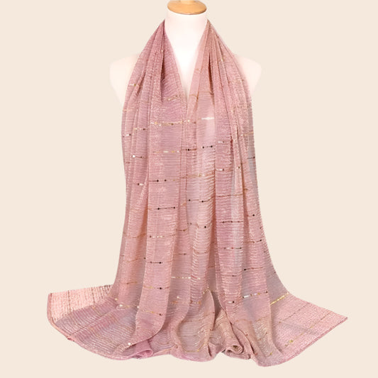 Sheer Solid Color Sparkling Metallic Line Patterned Scarf