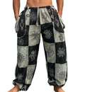 Gray Checkered Printed Patchwork Pants