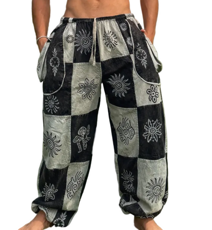 Gray Checkered Printed Patchwork Pants