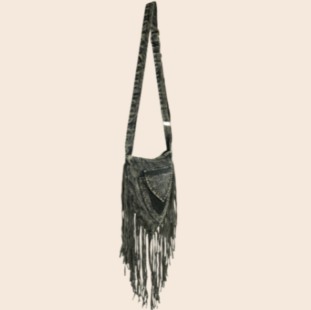 Gray Stonewashed Fringe Triangular Passport Bag