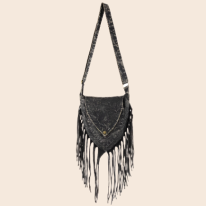 Triangular Fringed Stonewashed Cotton Passport Bag