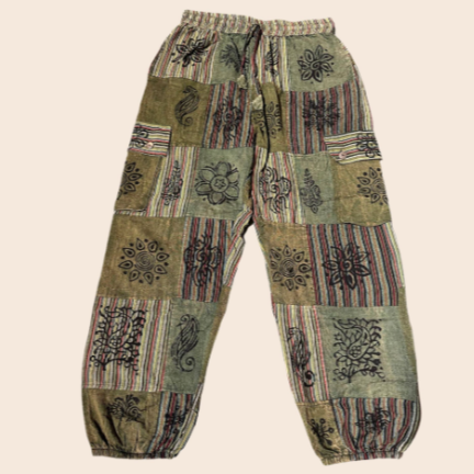 Green Blockprint Patchwork Pants