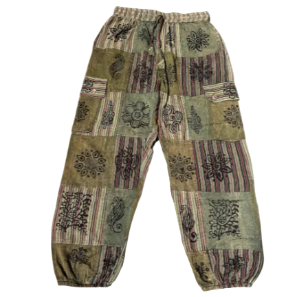 Green Blockprint Patchwork Pants