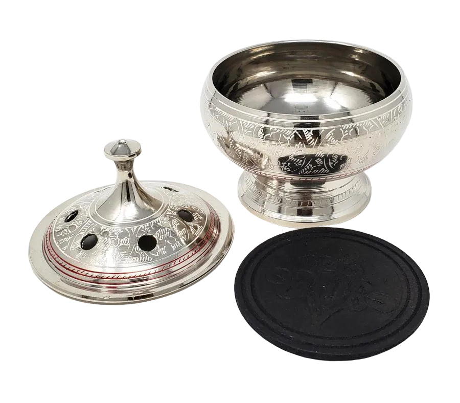 Silver Finish Engraved Brass Resin Burner