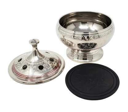 Silver Finish Engraved Brass Resin Burner
