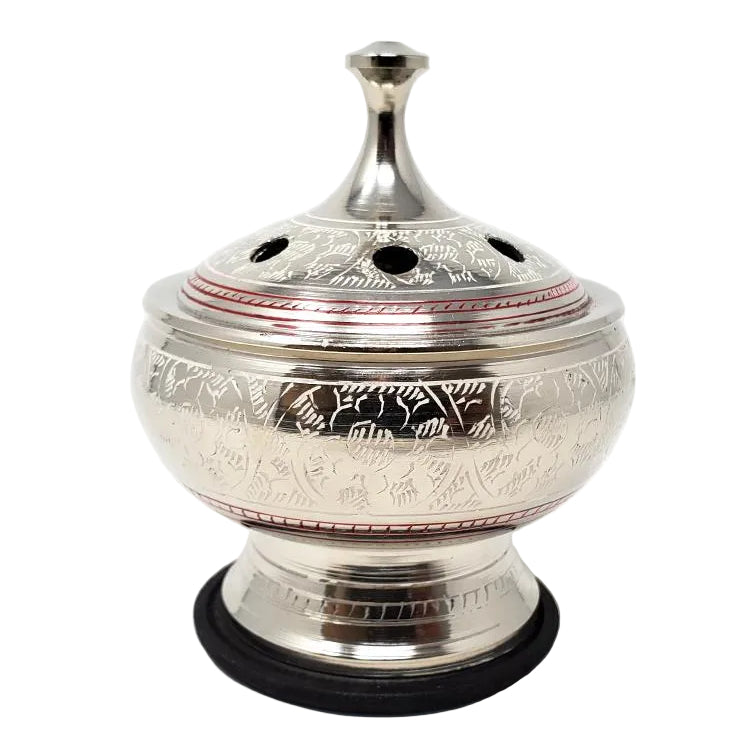 Silver Finish Engraved Brass Resin Burner