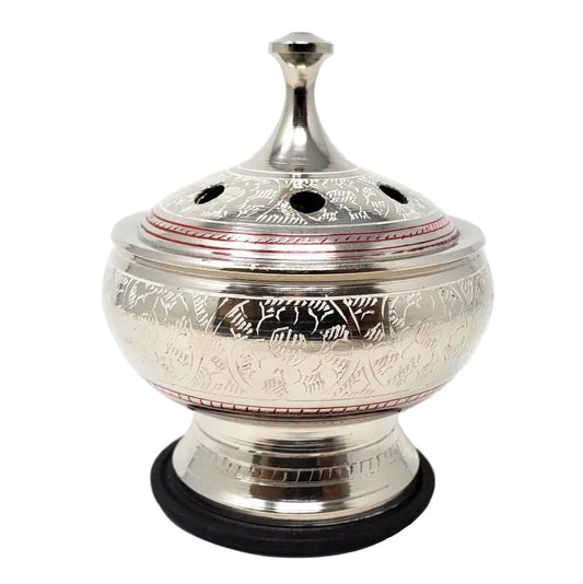 Silver Finish Engraved Brass Resin Burner