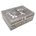Elephant Carved Wood Over Metal Box