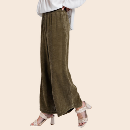 Plus Size Washed Cotton Gauze Pants