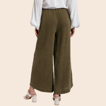 Plus Size Washed Cotton Gauze Pants