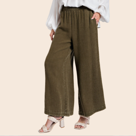 Plus Size Washed Cotton Gauze Pants