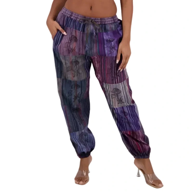 Assorted Color Mushroom Patchwork Pants
