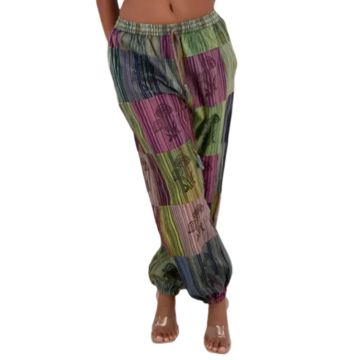 Assorted Color Mushroom Patchwork Pants