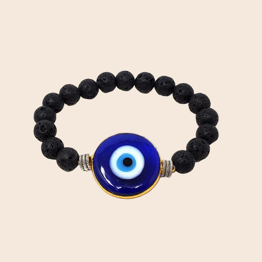 Lava Bead Bracelet with Glass Evil Eye