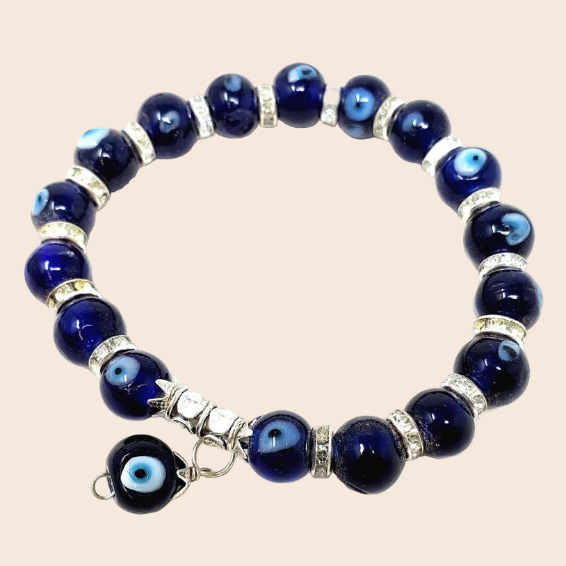 Evil Eye Glass Bead Bracelet with Charm