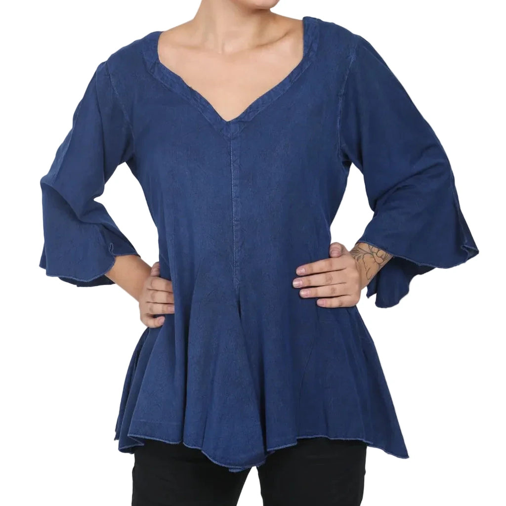 Renaissance Acid Wash Blouse 3/4 Sleeve