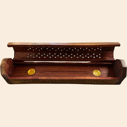 Carved Wood Coffin Incense Burner