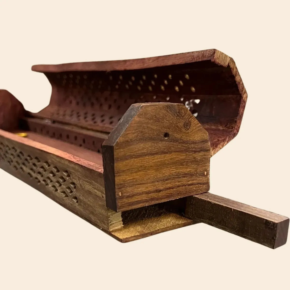 Carved Wood Coffin Incense Burner