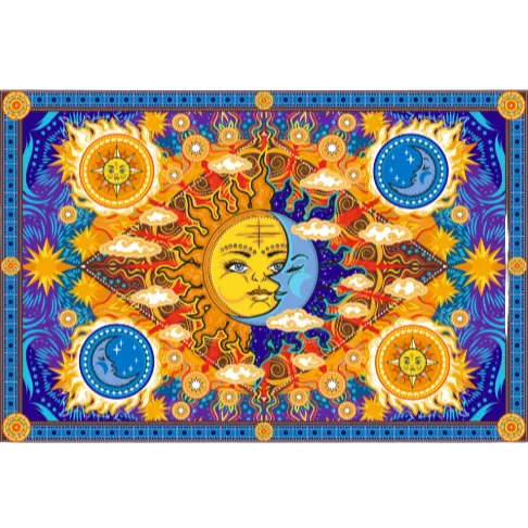 3D Fire Sun Moon Tapestry