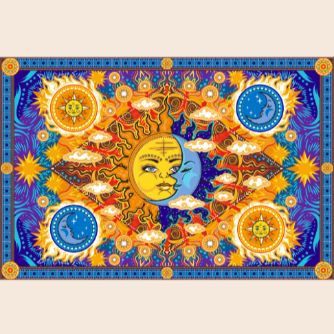 3D Fire Sun Moon Tapestry