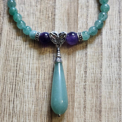 Aventurine and Amethyst Butterfly Necklace