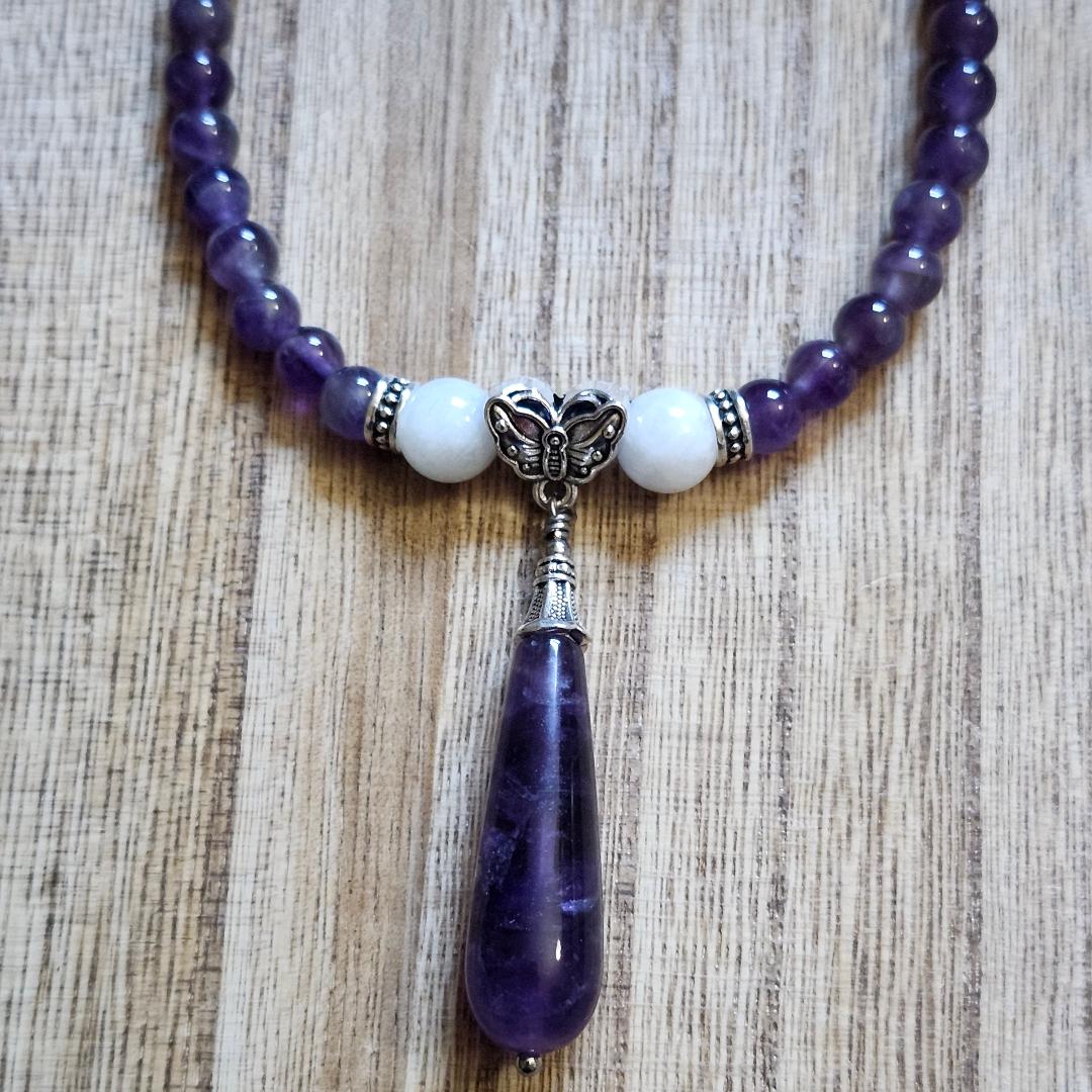 Amethyst and Moonstone Butterfly Necklace