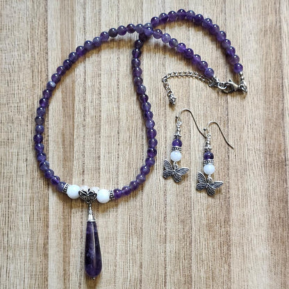 Amethyst and Moonstone Butterfly Earrings