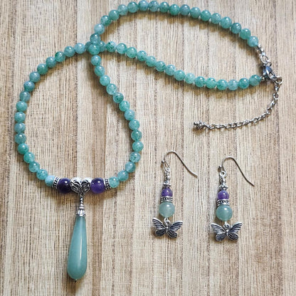 Aventurine and Amethyst Butterfly Necklace