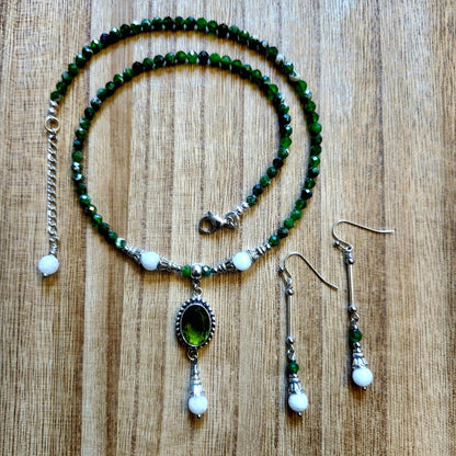 Moonstone and Diopside Earrings