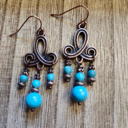 Turquoise Howlite and Copper Earrings