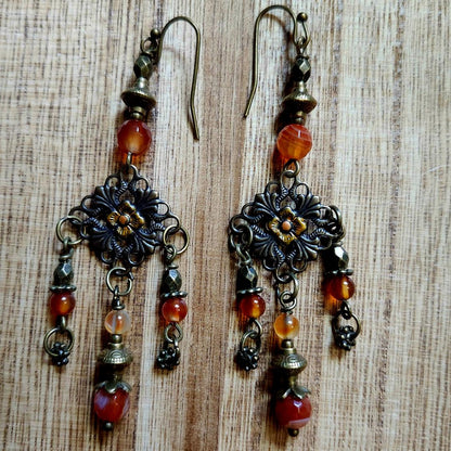 Carnelian, Filagree, Boho Earrings