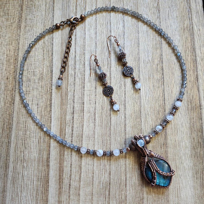 Copper Wrap Labradorite and Moonstone Necklace