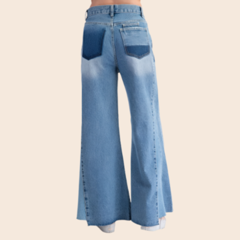 Washed Denim Bellbottom Pants