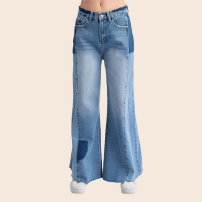 Washed Denim Bellbottom Pants