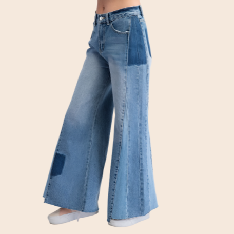 Washed Denim Bellbottom Pants