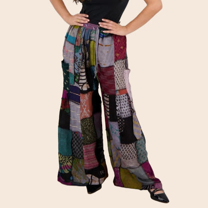 Side Pocket Patchwork Palazzo Pants