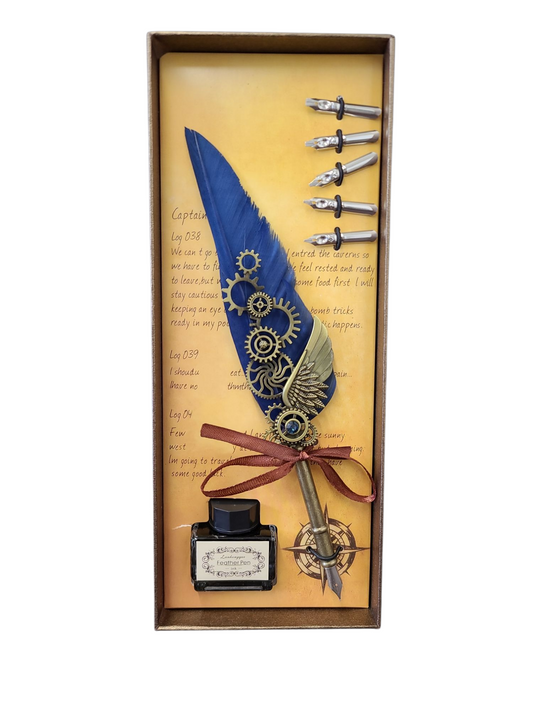 Blue Steam Punk Feather Quill Set
