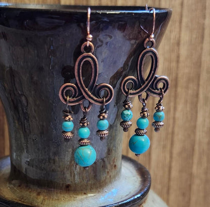 Turquoise Howlite and Copper Earrings